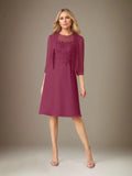 A Line Chiffon Scoop Neck 3/4 Sleeves Knee Length Dress