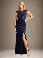 Trumpet/Mermaid Stretch Crepe Scoop Neck Cape Sleeve Floor Length Dress