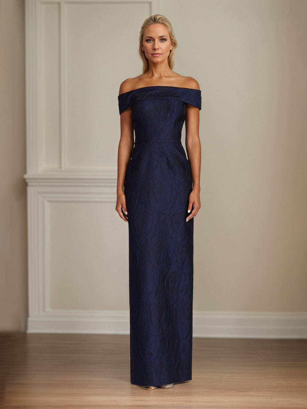 Navy Sheath/Column Off The Shoulder Floor Length Mother of the Bride Dresses