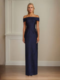 Navy Sheath/Column Off The Shoulder Floor Length Mother of the Bride Dresses