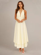 Zitronengelbes Chiffon-A-Linien-Kleid mit Neckholder, ärmellos, knöchellang, Brautjungfernkleid