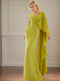 Lime Chiffon Sheath/Column V Neck Long Sleeves Floor Length Mother of the Bride Dresses