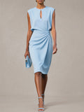Abiti al ginocchio senza maniche a guaina/colonna in chiffon blu con scollo a barchetta
