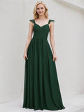 Green Chiffon A Line V Neck Floor Length Bridesmaid Dress With Ruffle