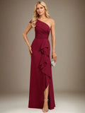 Trumpet/Mermaid One Shoulder Floor-Length Chiffon Evening Dress With Cascading Ruffles