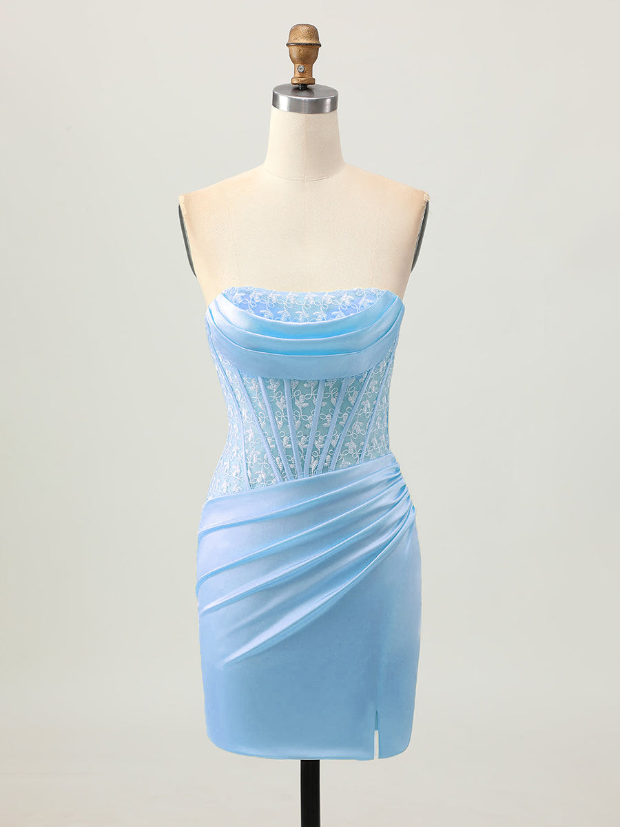 Robe bustier moulante en satin avec corset et laçage dans le dos pour bal de promo