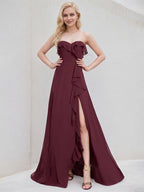 Abito damigella a linea A in chiffon Cabernet con scollo a cuore, senza maniche e lungo fino a terra