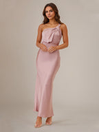 Dusty Rose Satin Sheath/Column One Shoulder Sleeveless Ankle Length Bridesmaid Dress