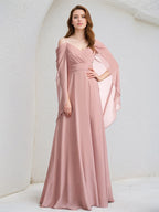 Dusty Rose Chiffon A Line Spaghetti Straps Floor Length Bridesmaid Dress