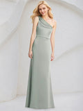 Robe de demoiselle d'honneur longue en satin, fourreau/colonne, une épaule, sans manches