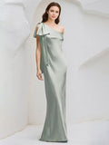 Sheath/Column One Shoulder Sleeveless FloorLength Chiffon Bridesmaid Dresses With Bow