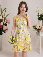 3D Floral Embroidery Tulle V-Neck Lace Mesh Homecoming Mini Dress