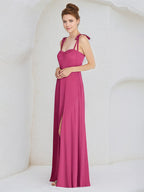 A Line Satin Spaghetti Straps Sleeveless Floor Length Bridesmaid Dress