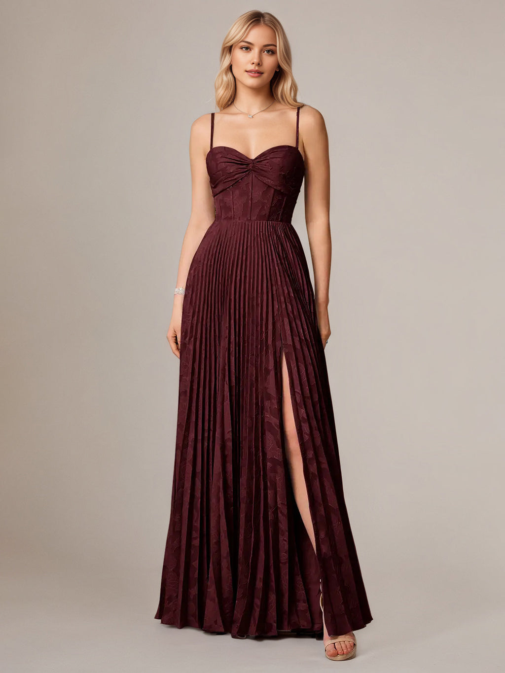 Wine Red A-Line Spaghetti Straps Sleeveless Floor-Length Bridesmaid Dress