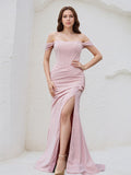 Lavender Blush Chiffon Sheath/Column Off the Shoulder Sleeveless Floor Length Bridesmaid Dress