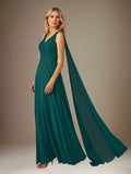 A Line Chiffon V Neck Sleeveless Floor Length Pleated Mother of the Bride Dresses With Appliques