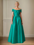 Jade Satin A-Linien Schulterfreies bodenlanges Kleid der Brautmutter