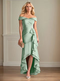 Schmaler Schnitt/Column Satin schulterfrei ärmellos asymmetrisches Kleid
