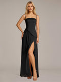 A Line Satin Off The Shoulder Sleeveless Floor Length Dress