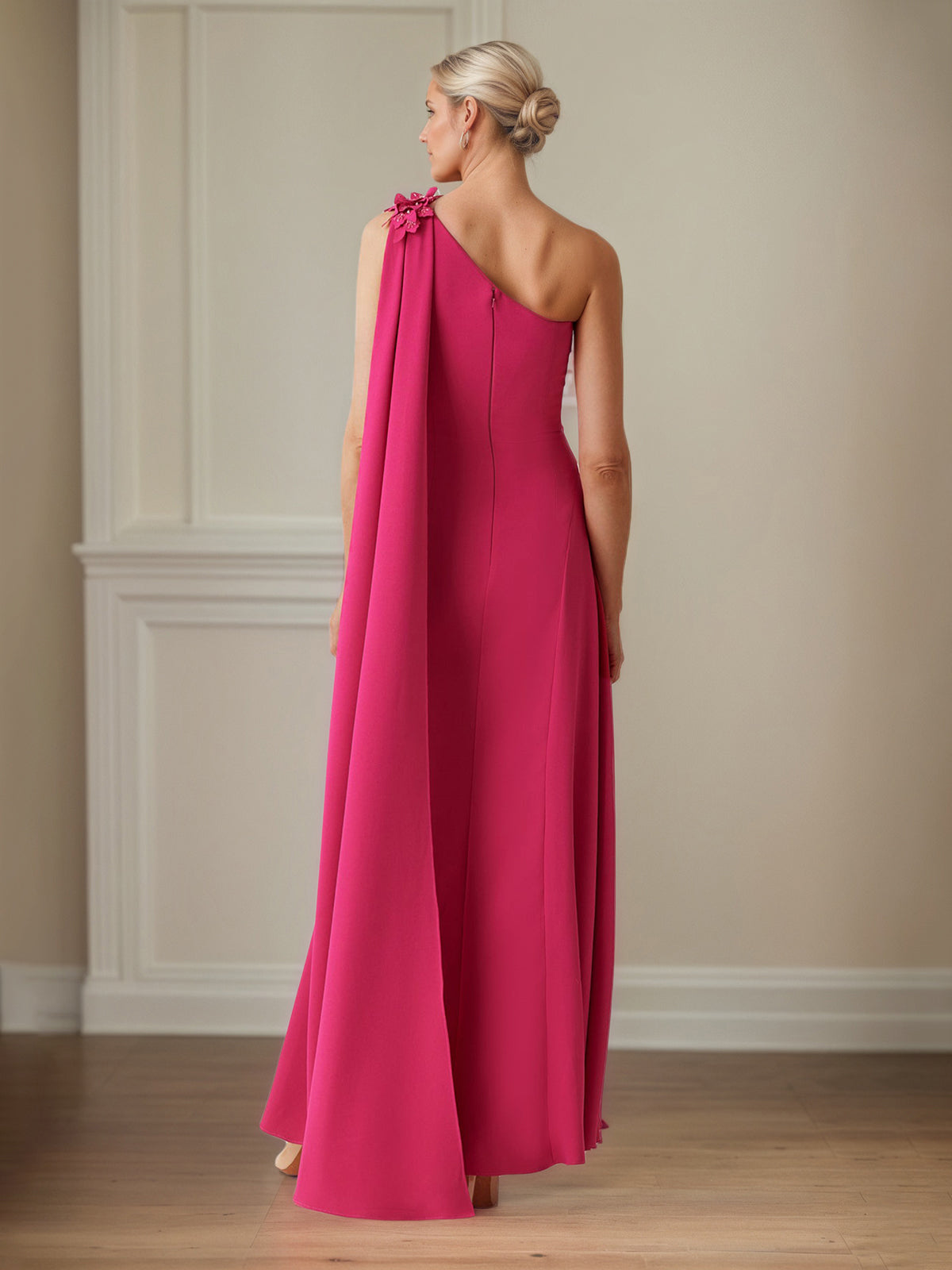 Lipstick Stretch Krepp Etui/Schmal Ein-Schulter Bodenlanges Mutter-der-Braut-Kleid