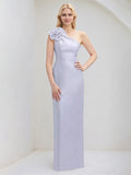Lavender Sheath/Column One Shoulder Sleeveless Floor Length Satin Bridesmaid Dresses