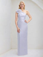 Lavender Sheath/Column One Shoulder Sleeveless Floor Length Satin Bridesmaid Dresses
