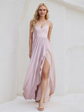 A-Line V-Neck Asymmetrical Chiffon Bridesmaid Dress With Ruffle