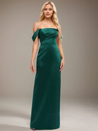 Emerald Sheath/Column Off the Shoulder Floor-Length Satin Bridesmaid Dress