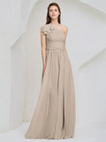 Taupe Chiffon A Line One Shoulder Sleeveless Floor Length Bridesmaid Dress
