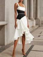 Weißes Pailletten-Peplum-Klassik-Gallus A-Linien Midikleid