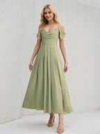 Green Chiffon A Line Spaghetti Straps Sleeveless Ankle Length Bridesmaid Dress