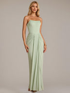 Green Sheath/Column Chiffon Off The Shoulder Sleeveless Floor Length Dresses