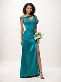 Jade Sheath/Column One Shoulder Floor-Length Satin Bridesmaid Dress
