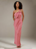 Rose Pink Satin Sheath/Column One Shoulder Ankle Length Bridesmaid Dresses