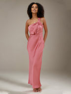 Rose Pink Satin Sheath/Column One Shoulder Ankle Length Bridesmaid Dresses