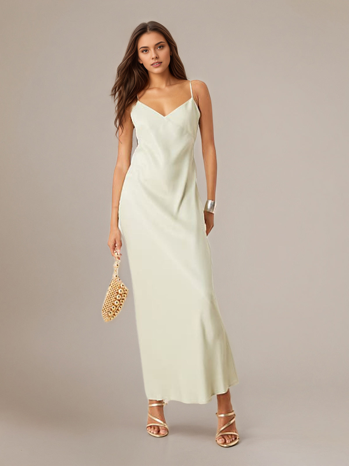 Vestidos largos de gasa tipo tubo/columna con tirantes finos y sin mangas