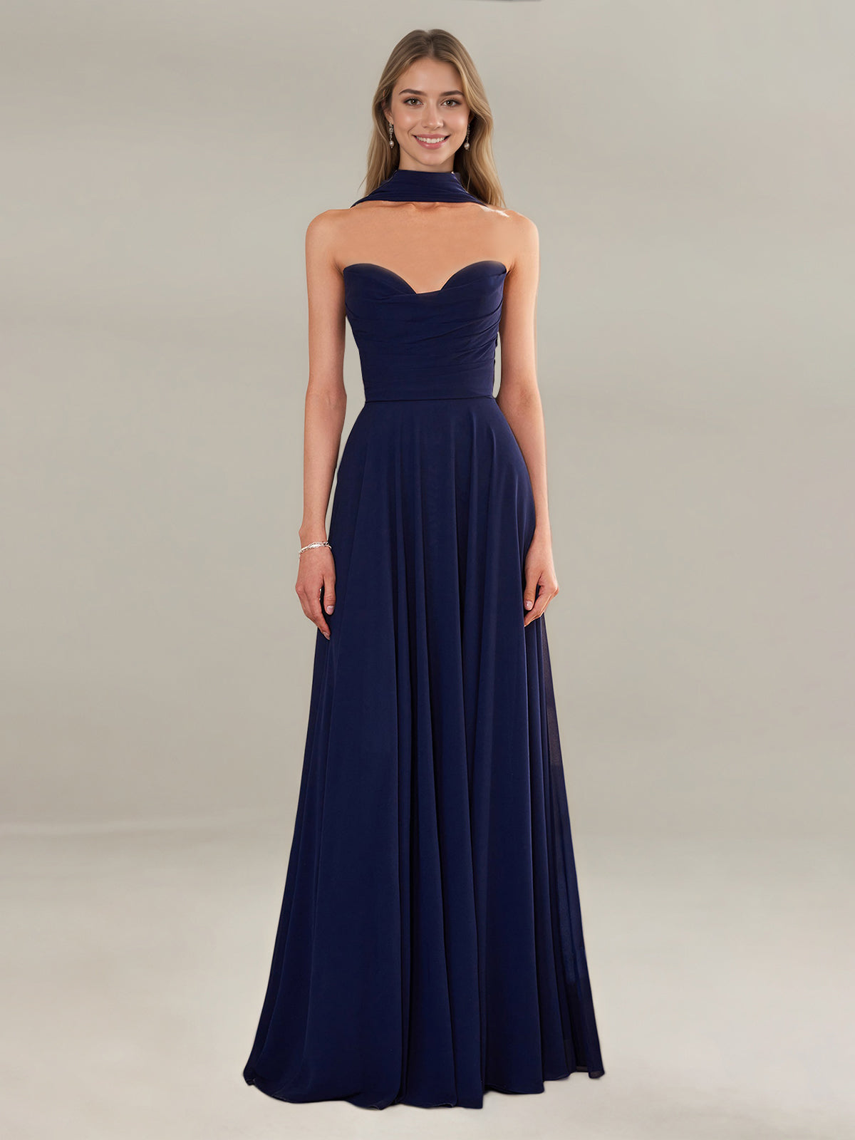 A Line Chiffon Off The Shoulder Sleeveless Floor Length Dress