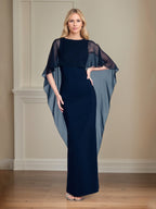 Navy Chiffon Sheath/Column Scoop Neck Floor Length Mother of the Bride Dresses
