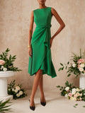 Vestido midi sin mangas verde para uso diario con cuello barco y línea A lisa