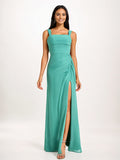 Aqua Blue Sheath/Column Chiffon Square Neck Sleeveless Floor-Length Bridesmaid Dresses