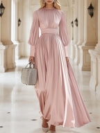 Fashionable And Elegant High-End Pleated Satin Maxi Dress