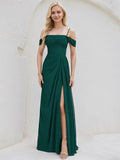 Emerald Chiffon A Line Spaghetti Straps Sleeveless Floor Length Bridesmaid Dress