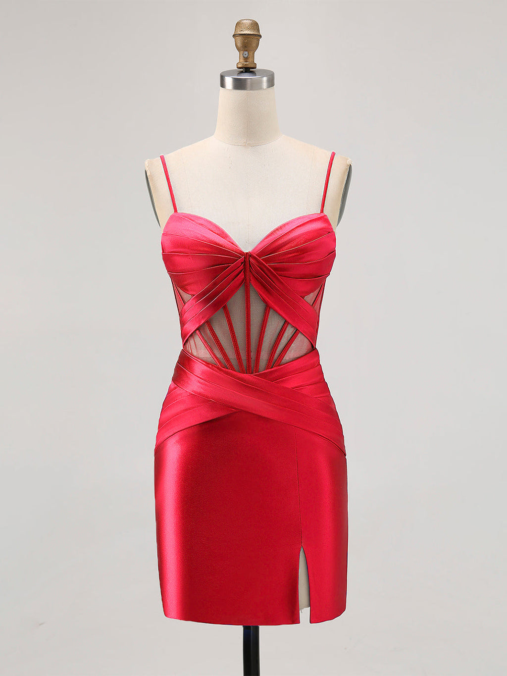 Robe mini plissée moulante avec corset transparent et fente