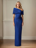 Königsblaues Satin-Etuikleid/Column-Kleid, schulterfrei, bodenlang, Mutter der Braut