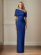 Königsblaues Satin-Etuikleid/Column-Kleid, schulterfrei, bodenlang, Mutter der Braut