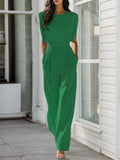 Damen Grüner Rundhals Ärmelloser Eleganter Jumpsuit