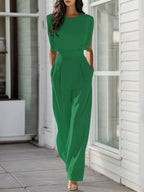 Damen Grüner Rundhals Ärmelloser Eleganter Jumpsuit