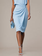 Abiti al ginocchio senza maniche a guaina/colonna in chiffon blu con scollo a barchetta