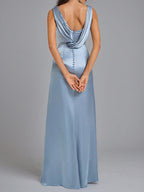 Dusty Blue Sheath/Column Scoop Neck Floor-Length Satin Bridesmaid Dress