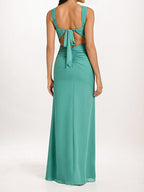 Aqua Blue Sheath/Column Chiffon Square Neck Sleeveless Floor-Length Bridesmaid Dresses